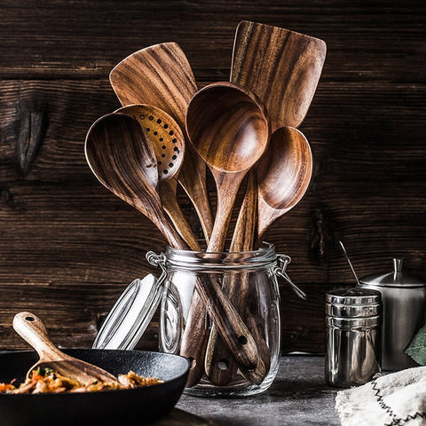 TeckTaste™ | Ensemble d'ustensiles de cuisine en bois