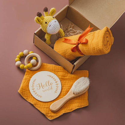 LuxWood™ | Coffret cadeau de luxe pour bébé avec couverture en coton et hochets en bois 